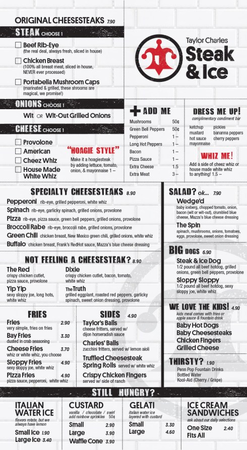 Menu at Taylor Charles Steak &Ice