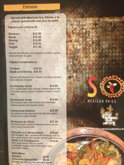 Entrees at Sol Mexican Grill