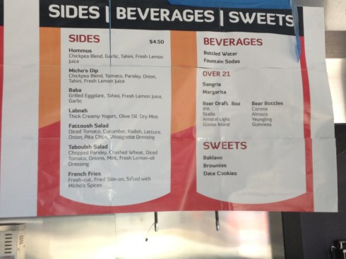 Menu for Micho's Lebanese Grill (Part Three)