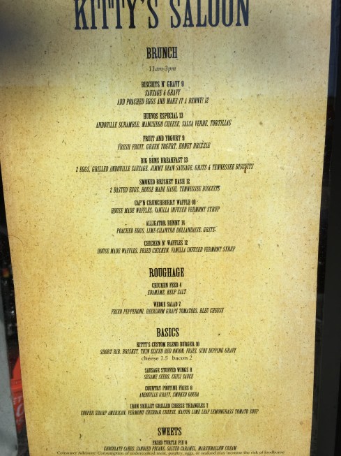 Menu for Brunch at Kitty's Saloon