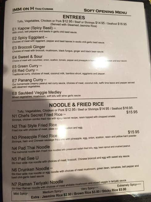 Entree Section at IMM Thai on H Street