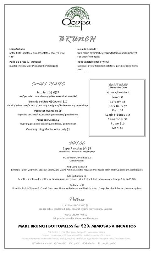 Brunch Menu at Ocopa