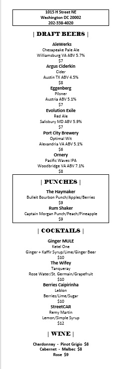 Drink Menu for The Haymaker Bar